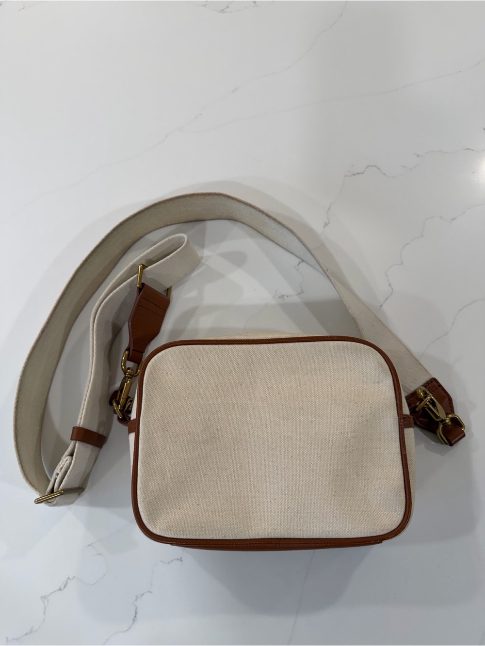 J. Crew Cream Canvas Belt Bag with Brown Trim